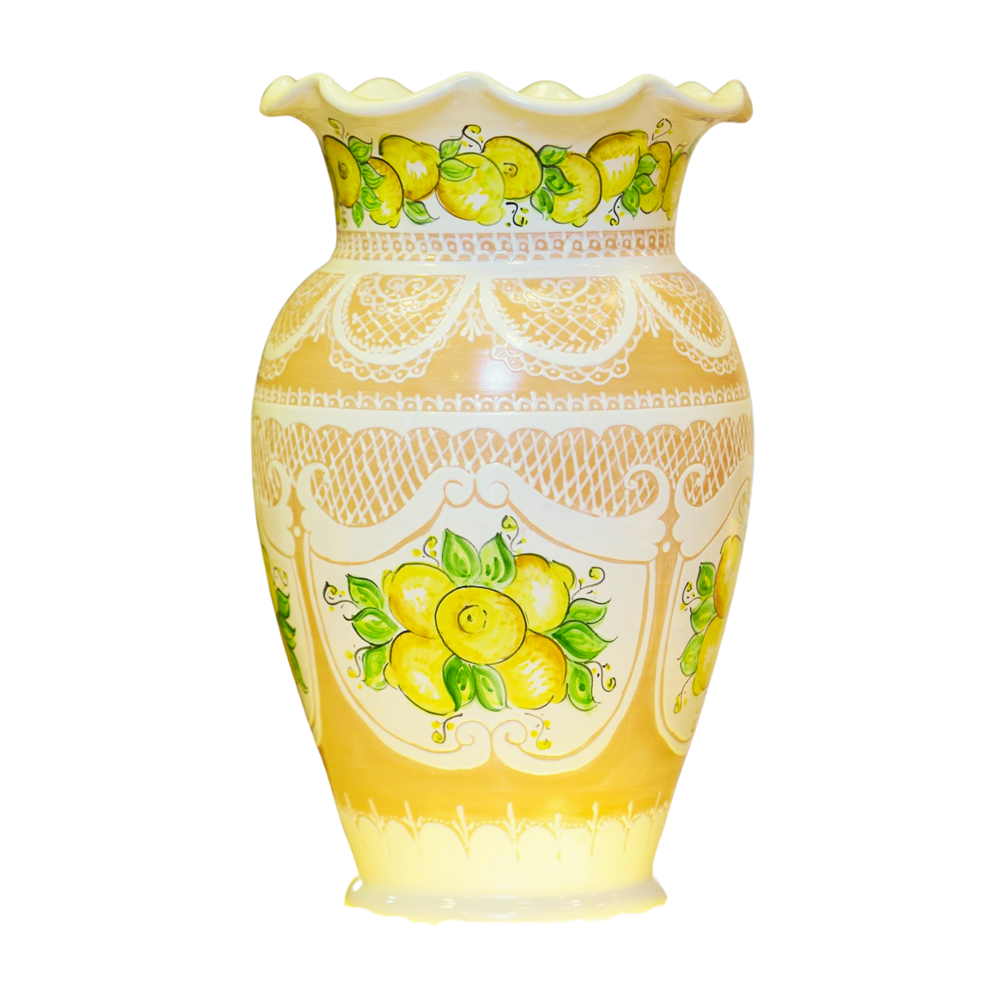 Vaso di ceramica " Limoni su sfondo bianco e dorato"